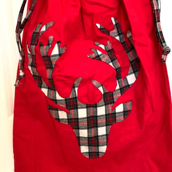 Large Festive Reindeer Red Cotton Gift Bag - Picture 2 of 8